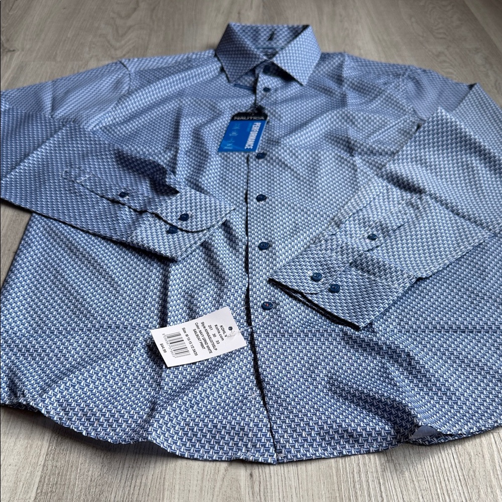 Nautica Men's Geometric Blue Dress Shirt.‎  CAJA #2 A - Picture 2 of 10